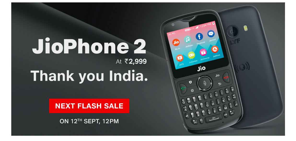 Jio Phone 2 Fourth Flash Sale to Be Held on September 12 on Jio.com