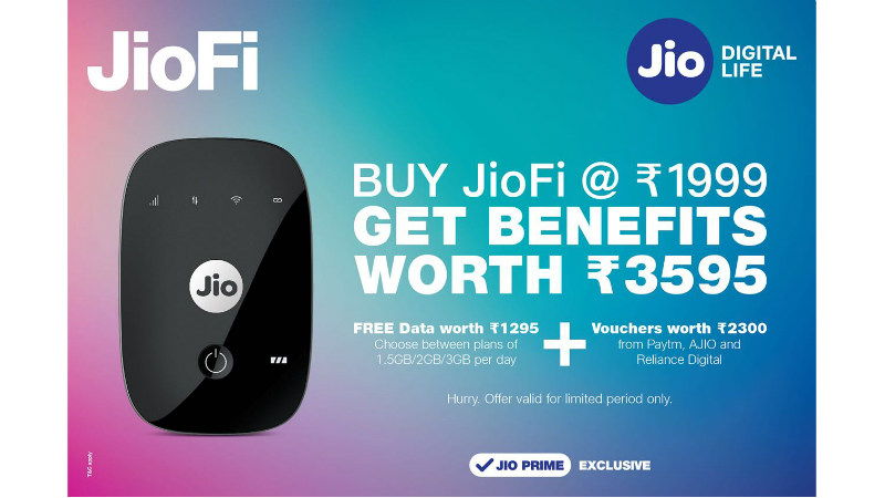 JioFi Rs. 1,999 Offer to Give Free Data and Vouchers Worth Rs. 3,595