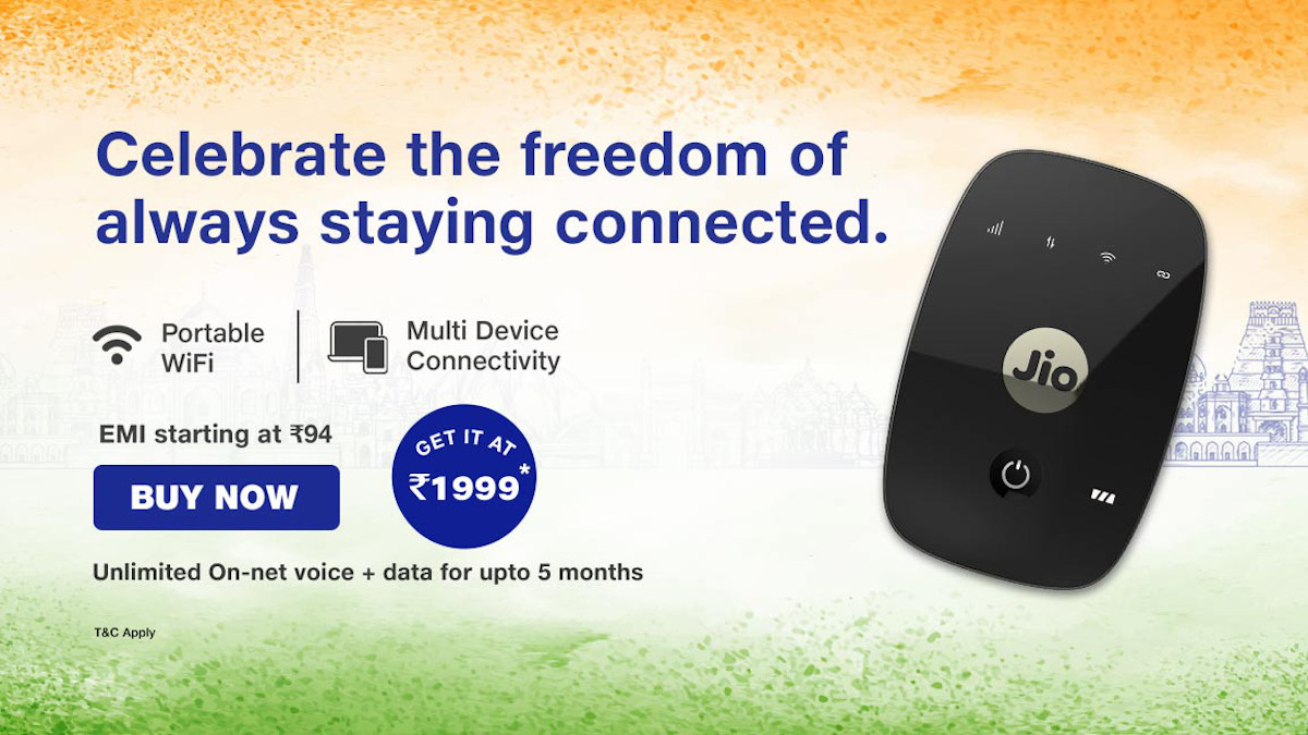 Jio Offers 5 Months of Free Data, Calls With JioFi For Independence Day