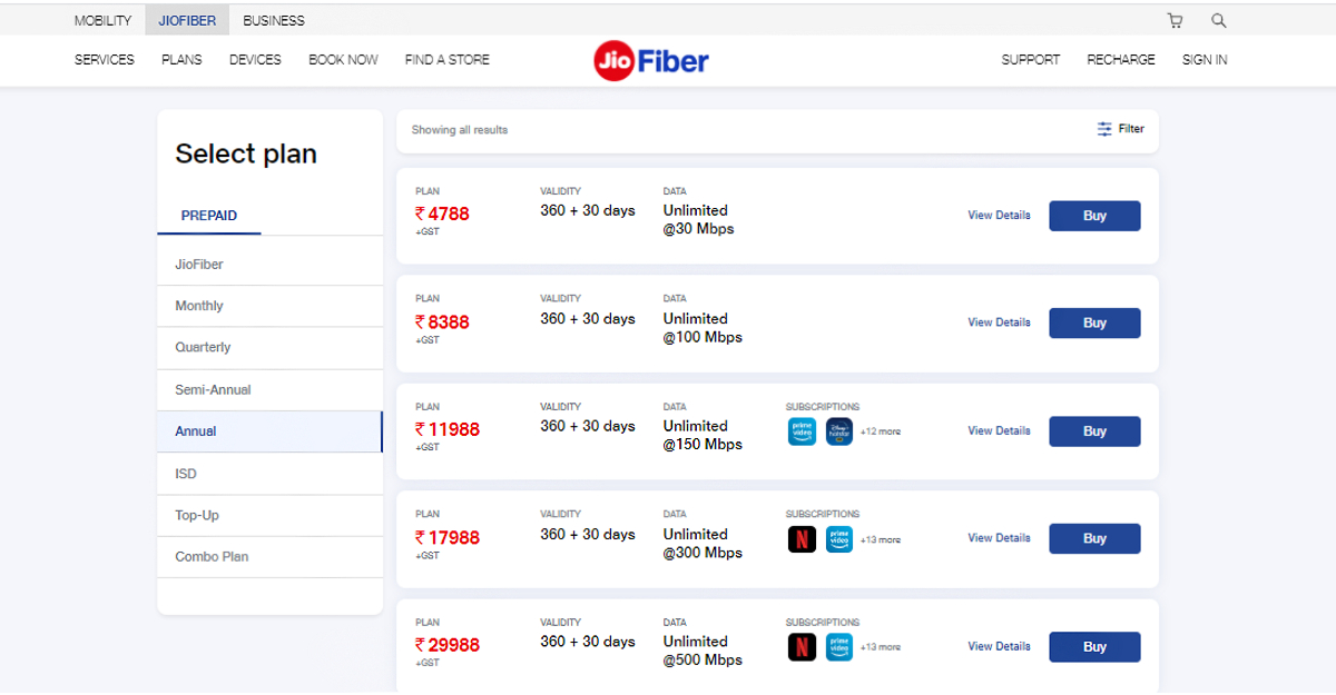JioFiber Annual, 6-Month Plans Now Come With Extra Validity of Up to 30 Days