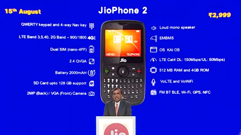 Jio Phone 2 With QWERTY Keypad, WhatsApp Support Launched at Rs. 2,999