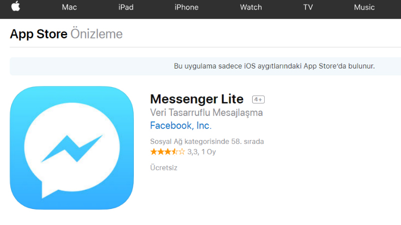 Facebook Messenger Lite Launched for iOS, Available Only in Turkey