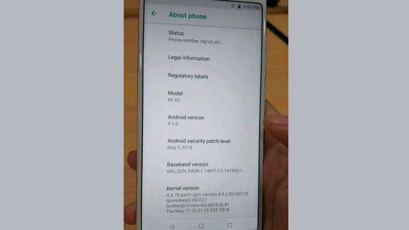 Xiaomi Mi A2 Live Image Leak Tips Snapdragon 660 SoC, Android 8.1 Oreo OS