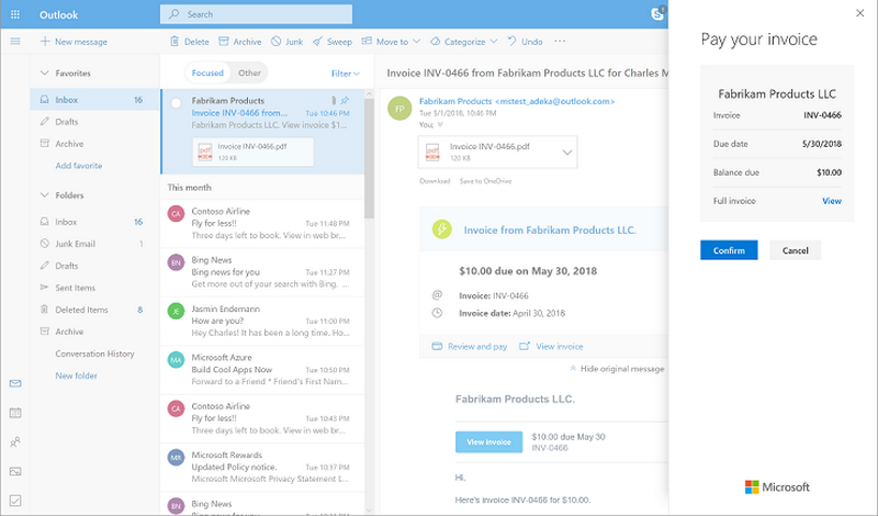 Outlook to Soon Let You Pay Bills, Invoices Without Leaving the App