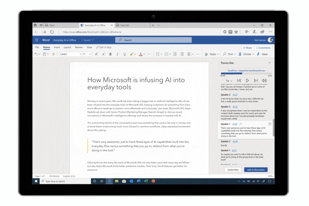 Microsoft Word on the Web Gets a Voice to Text Transcribe Feature to Counter Google Docs, Otter.ai
