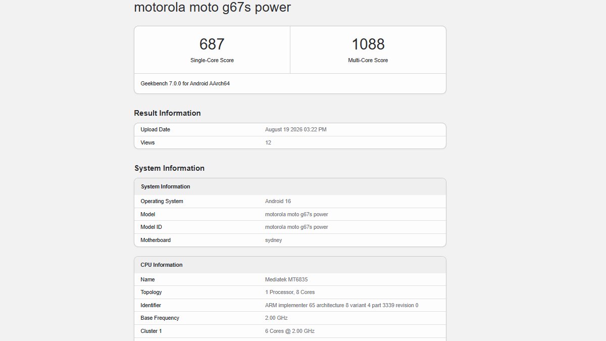 moto g67s geekbench Moto G67s Power