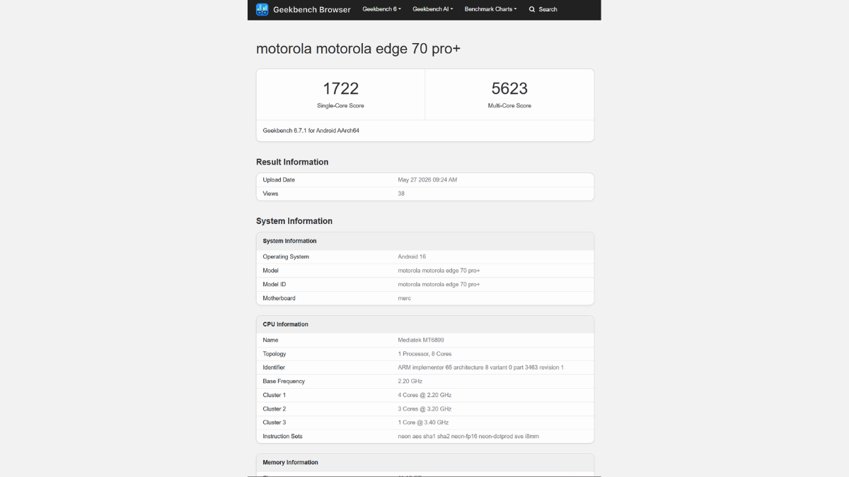 motorola edge 70 pro plus geekbench inline Motorola Edge 70 Pro 