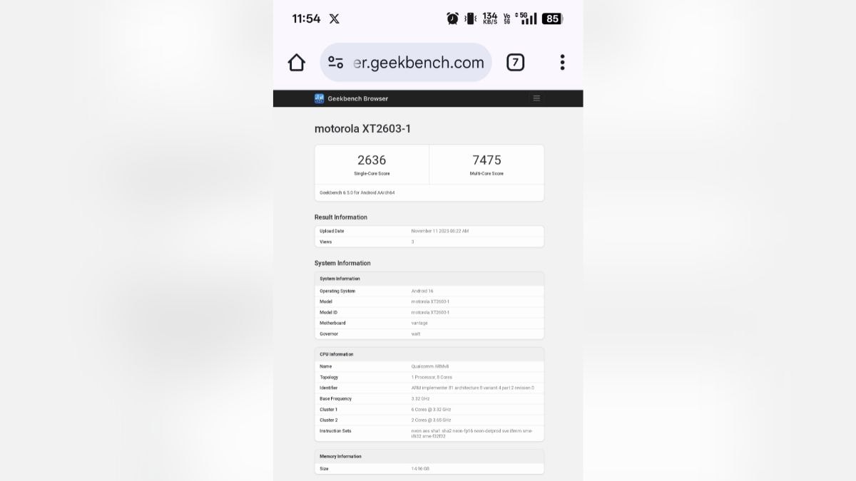 motorola edge 70 ultra geekbench listing Motorola Edge 70 Ultra