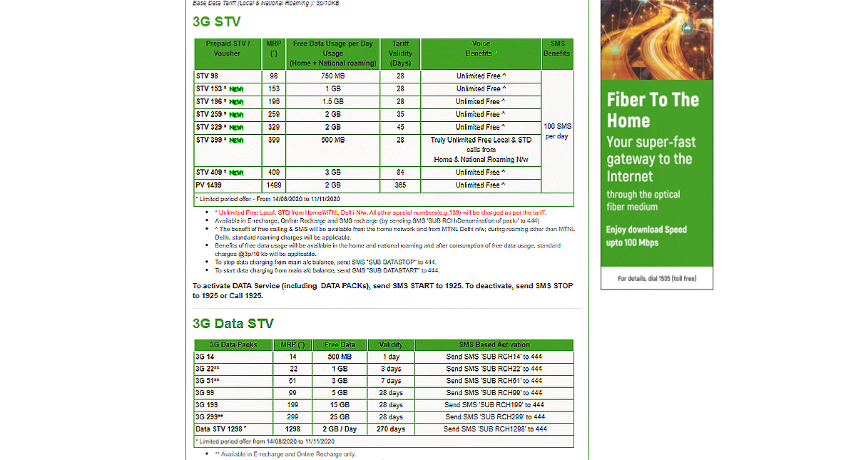 MTNL Launches New Rs. 399 Prepaid Plan, Reintroduces Rs. 1,298 and Rs. 1,499 Packs for Limited Period