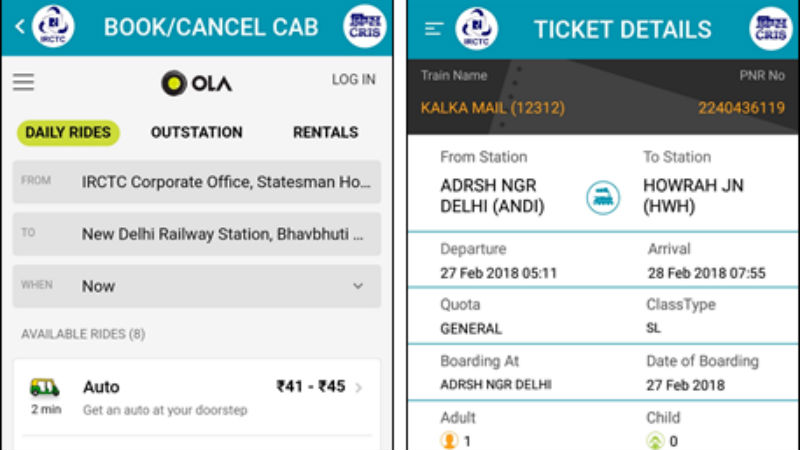 IRCTC Partners With Ola to Let Users Book Cabs Online or via App