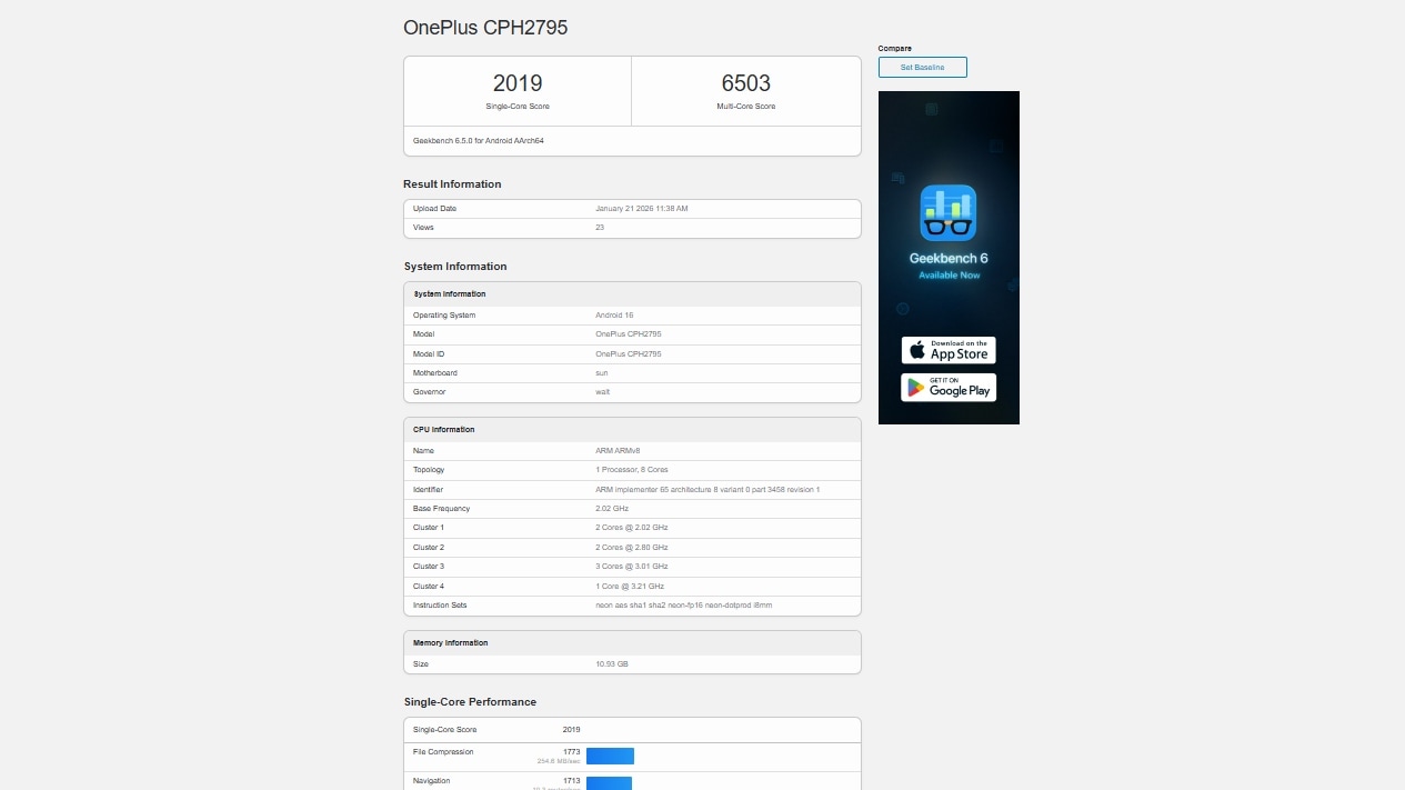 oneplus nord 6 geekbench  CPH2795