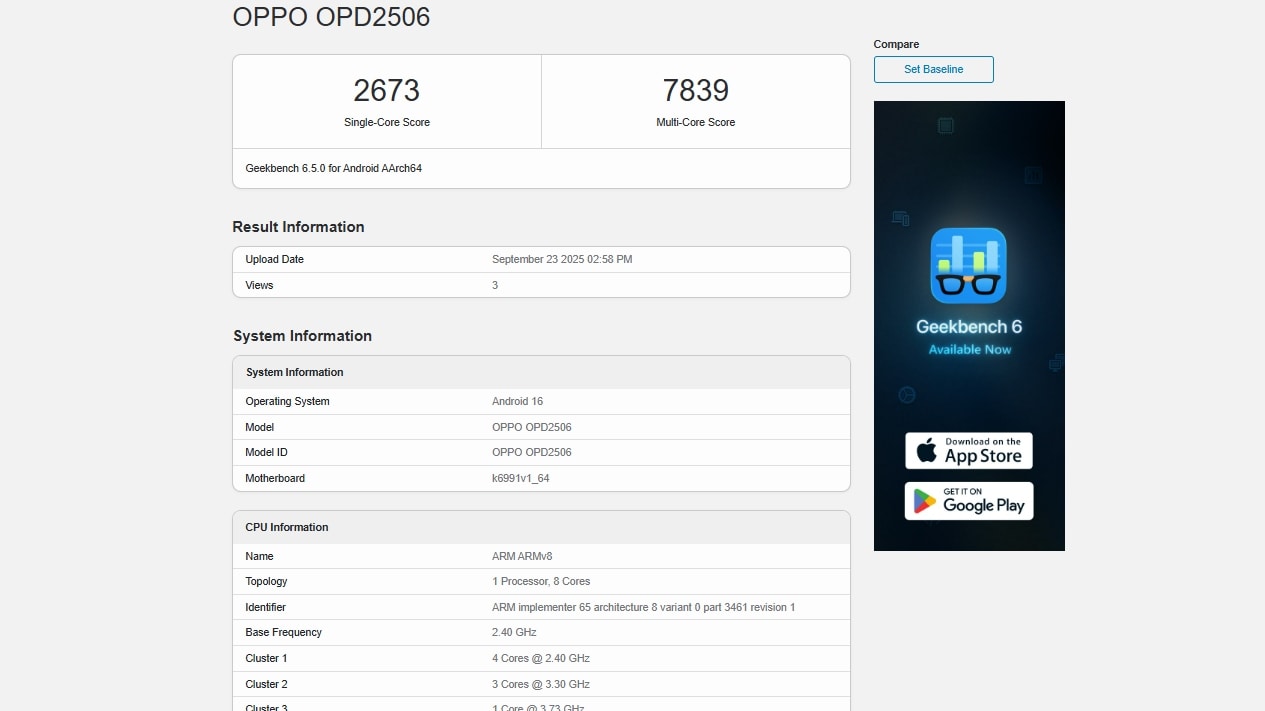 opd2506 geekbench Oppo Pad 5