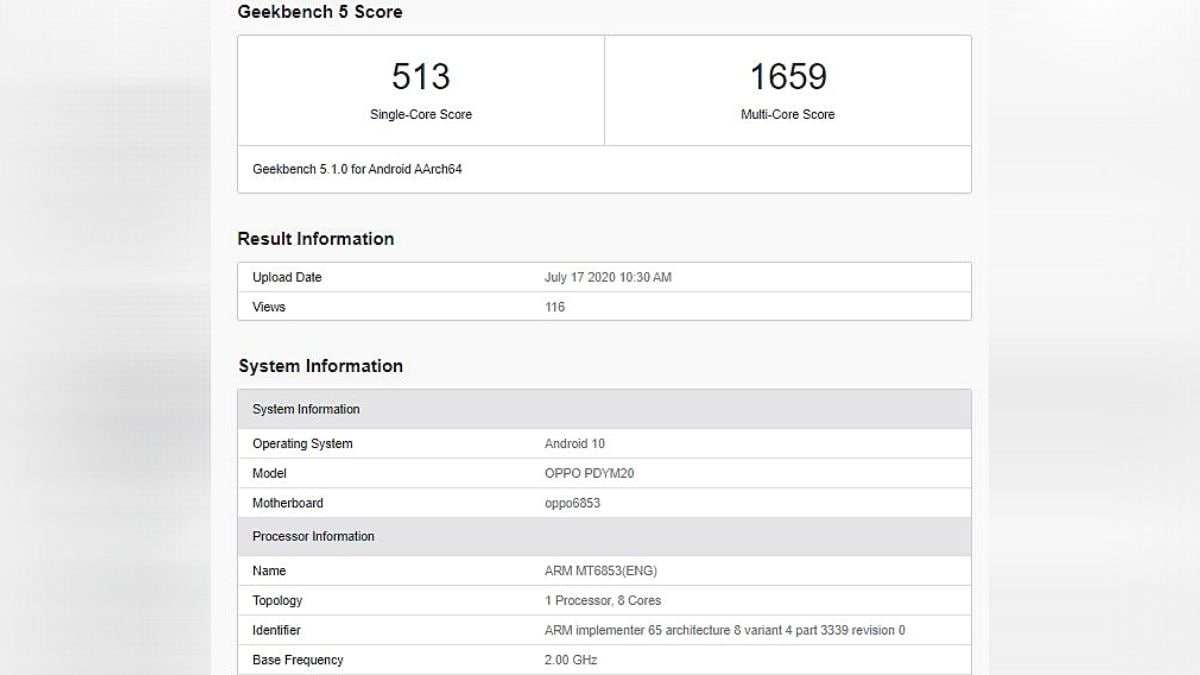 Oppo A72 5G Specifications Tipped by Purported Geekbench Listing, 8GB RAM and MediaTek SoC Spotted