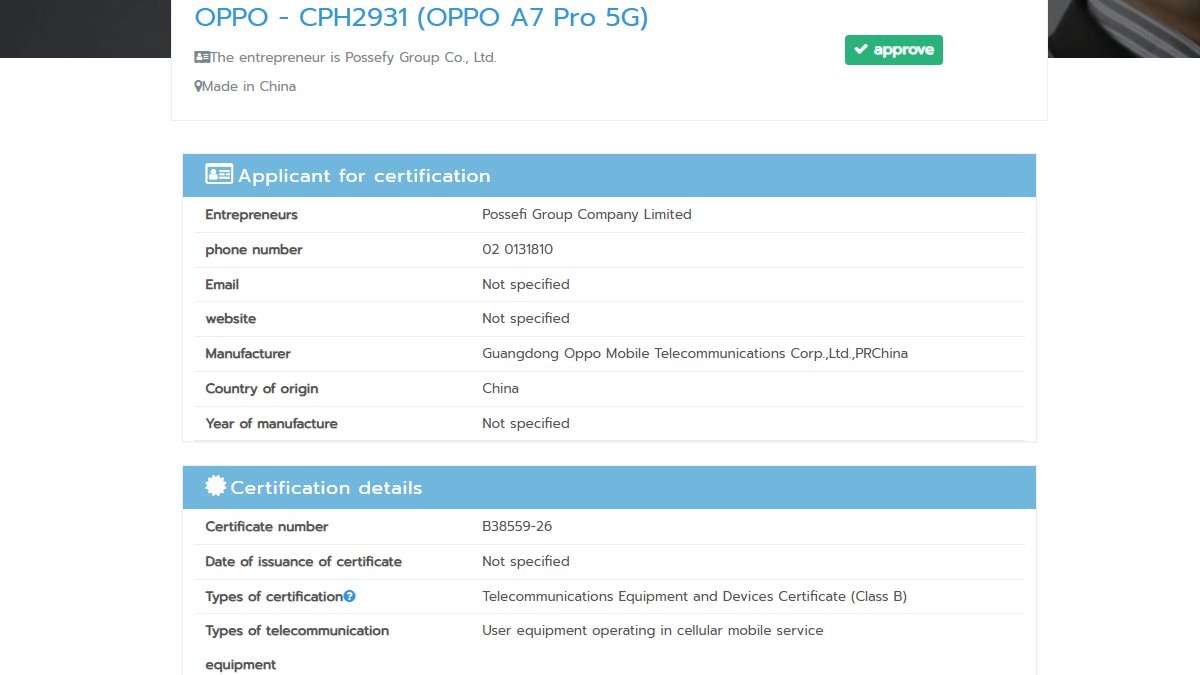 oppo cph2931 Oppo A7 Pro 5G