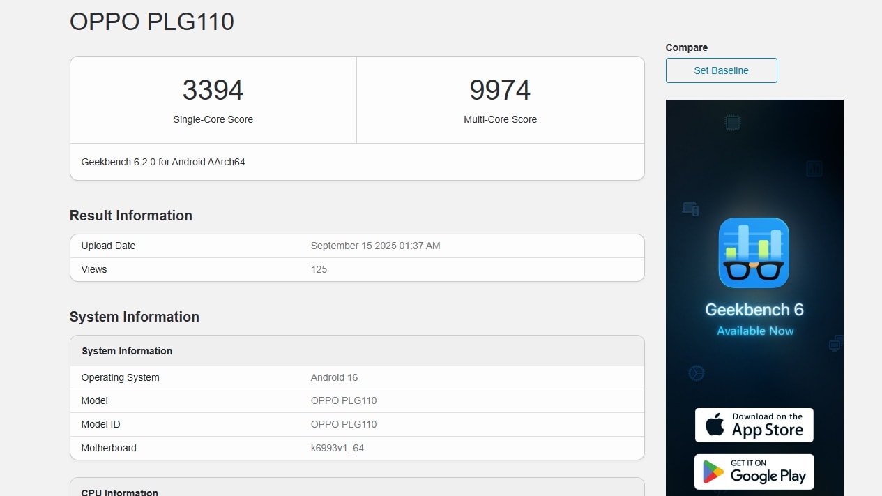 oppo plg110 geekbench Oppo