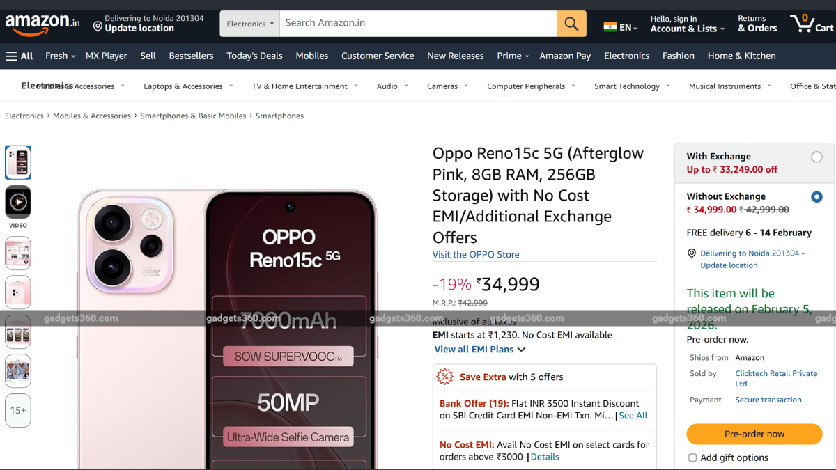 oppo reno 15c 5g sale date amazon inline Oppo Reno 15c 5G