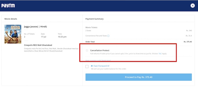 Paytm Now Offering Refunds for Movie Tickets at a Nominal Charge