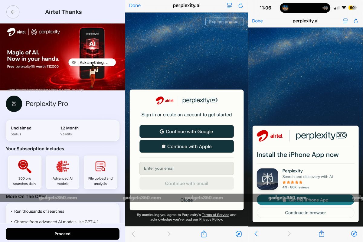 perplexity airtel thanks Perplexity Pro