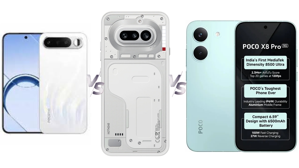 ரியல்மி16 5ஜி vs நத்திங்போன்4ஏ vs போக்கோஎக்ஸ்8 ப்ரோ: இந்தியாவில் விலை, சிறப்பம்சங்கள் மற்றும் வசதிகள் ஒப்பீடு.