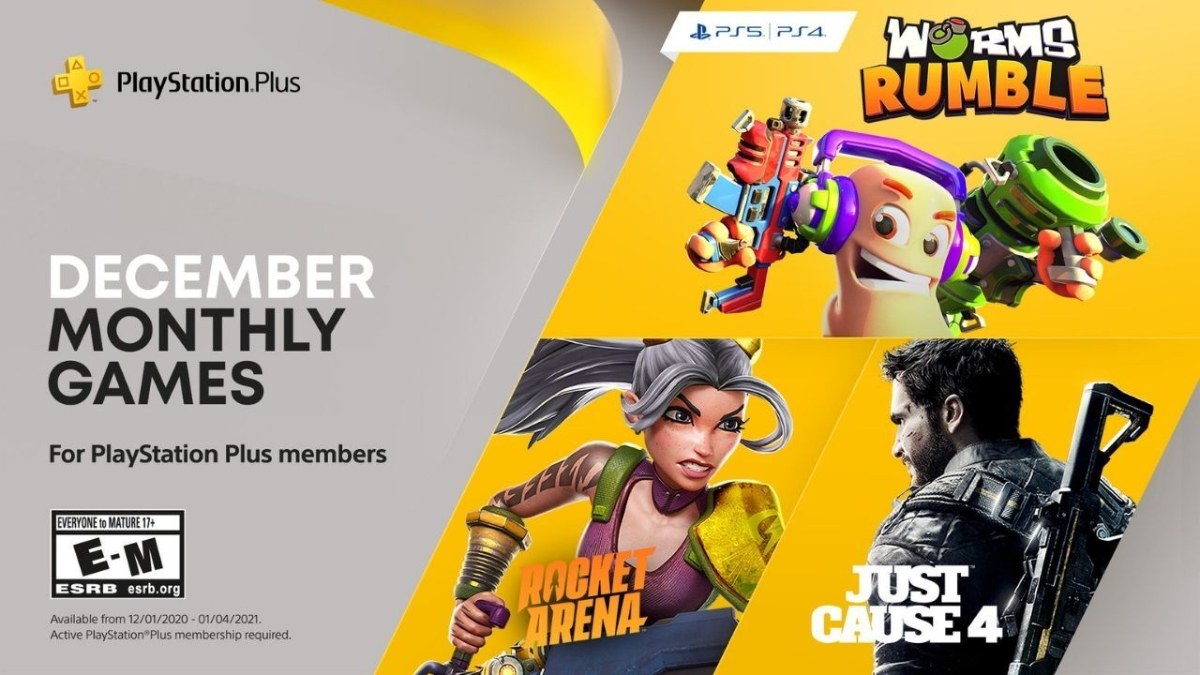 PlayStation Plus Free Games Announced for December: Just Cause 4, Rocket Arena, Worms Rumble
