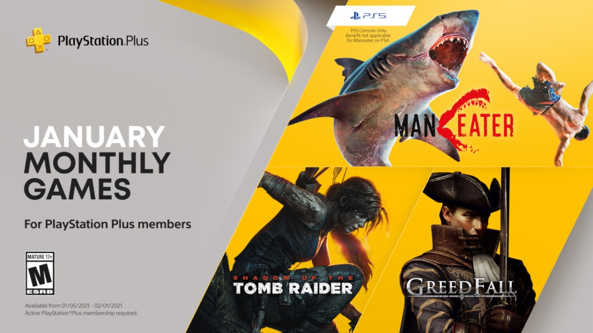PlayStation Plus Free Games announced for January: Maneater, Shadow of the Tomb Raider, Greedfall