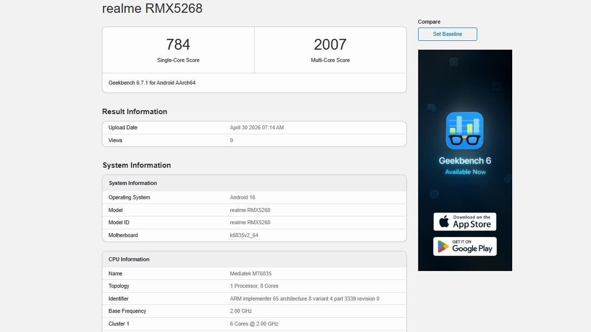 realme 16t geekbench Realme 15T