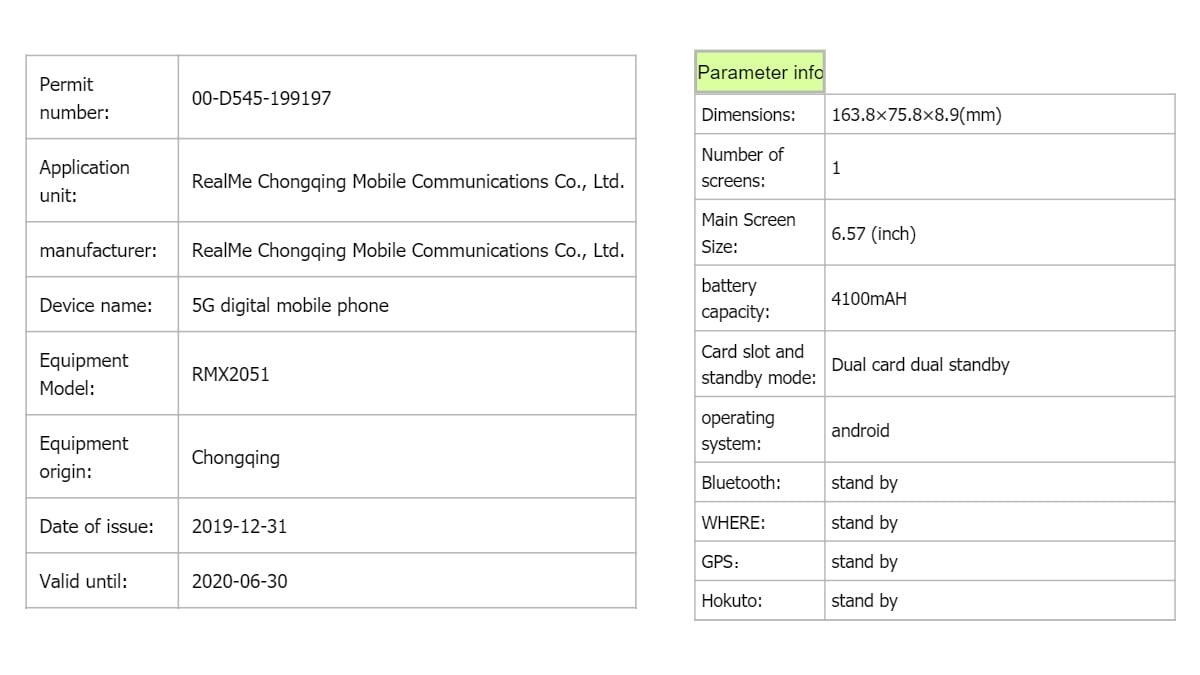 Realme X50 5G Spotted on TENAA, Listing Tips 6.57-Inch Display and 4,100mAh Battery