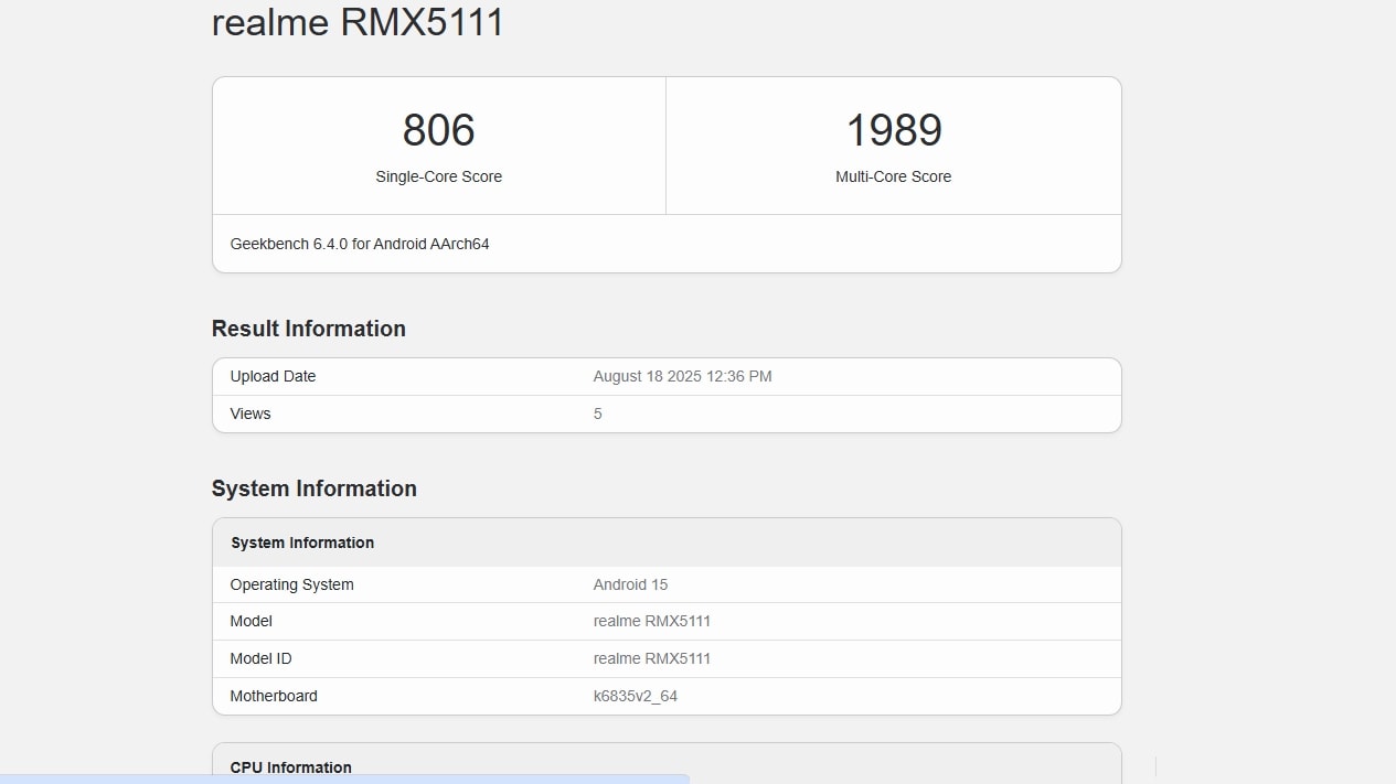 realme rmx5111 geekbench Realme 15T