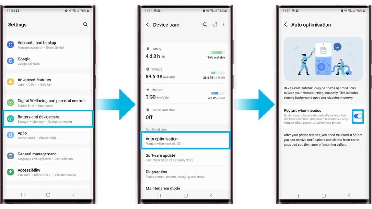 samsung auto optimisation Samsung