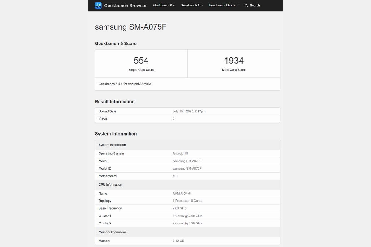 samsung galaxy a07 geekbench Samsung Galaxy A07