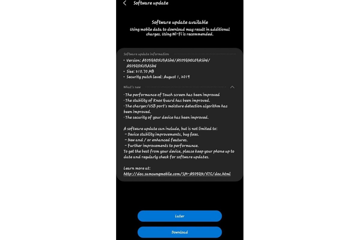 samsung galaxy a50 software update moisture algorithm update tizenhelp Samsung Galaxy A50