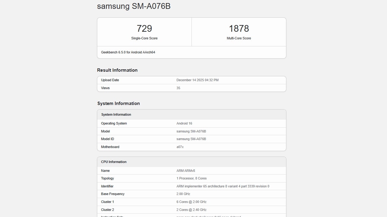 samsung sma076b geekbench Samsung SM-A076B
