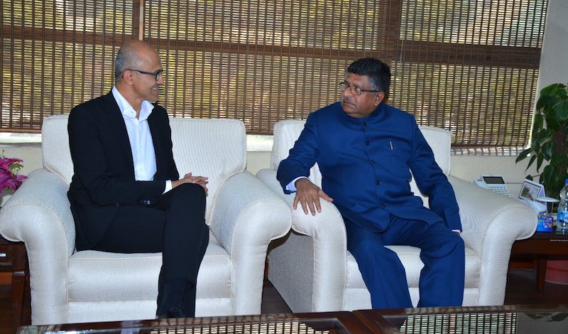 Microsoft CEO Nadella Meets IT Minister, Urged to Help Boost DigiGaon Initiative