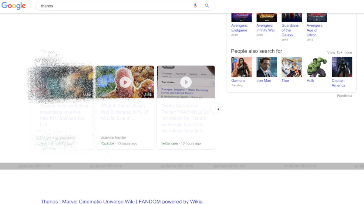 Avengers: Endgame Villain Thanos Snaps Fingers, Vaporises Google Search Results