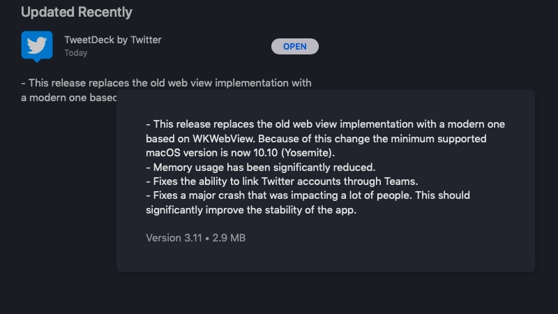 Tweetdeck for Mac Updated, Reducing Memory Usage and Fixing Major Crash Issue