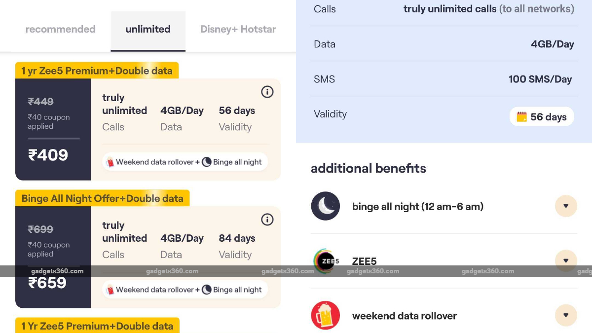 Vi Rs. 449 Prepaid Plan Brings Double Data, 1-Year Zee5 Premium Subscription