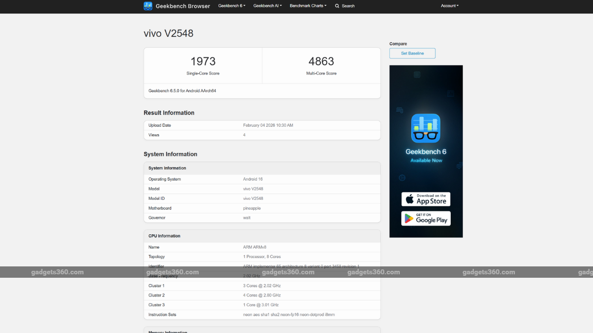vivo v70 elite geekbench inline Vivo V70 Elite