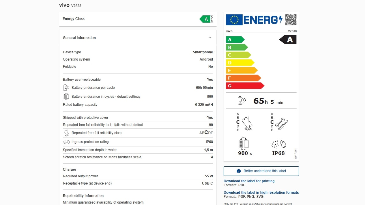 vivo v70 eprel Vivo V70