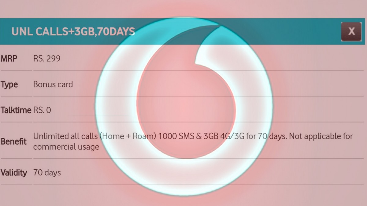 Vodafone Rs. 299 Prepaid Recharge Plan Launched With Unlimited Calling, 3GB Data, 70-Day Validity