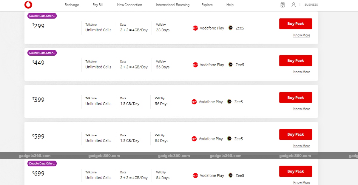 Vodafone Idea Discontinues Double Data Offer for Rs. 399, Rs. 599 Prepaid Recharge Plans