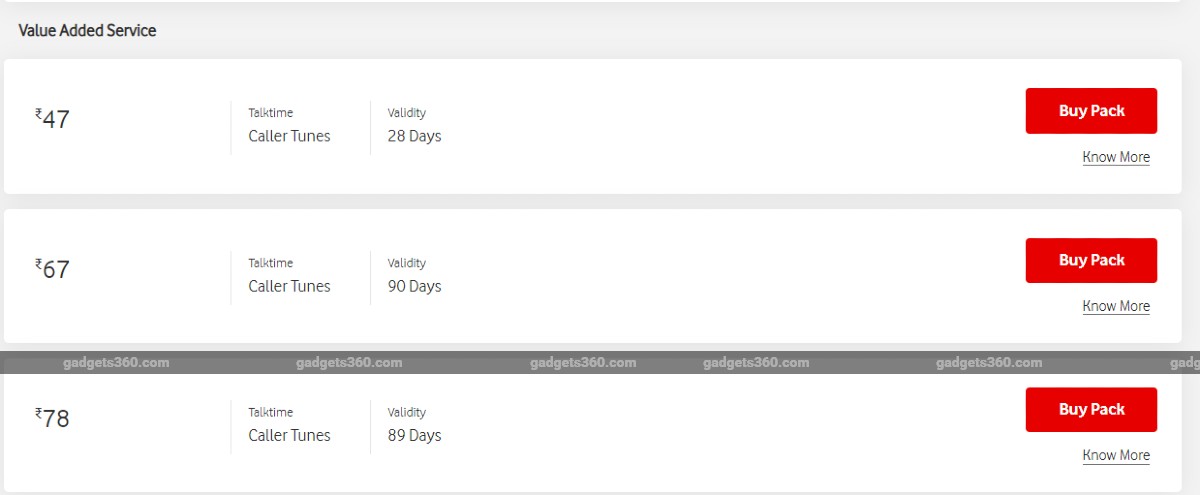 Vodafone Launches Rs. 47, Rs. 67, Rs. 78 Packs With Up to 90 Days Validity, Caller Tune Benefits