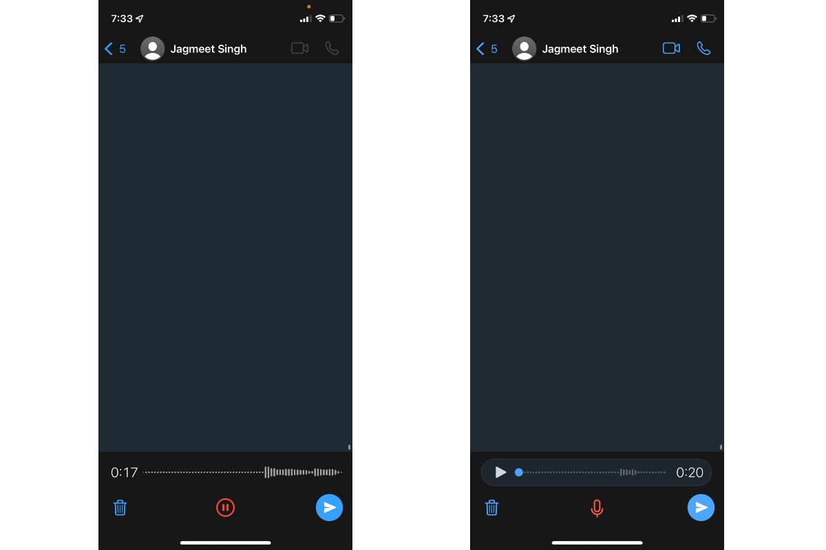 whatsapp ios iphone record voice message pause continue button widget 360 WhatsApp