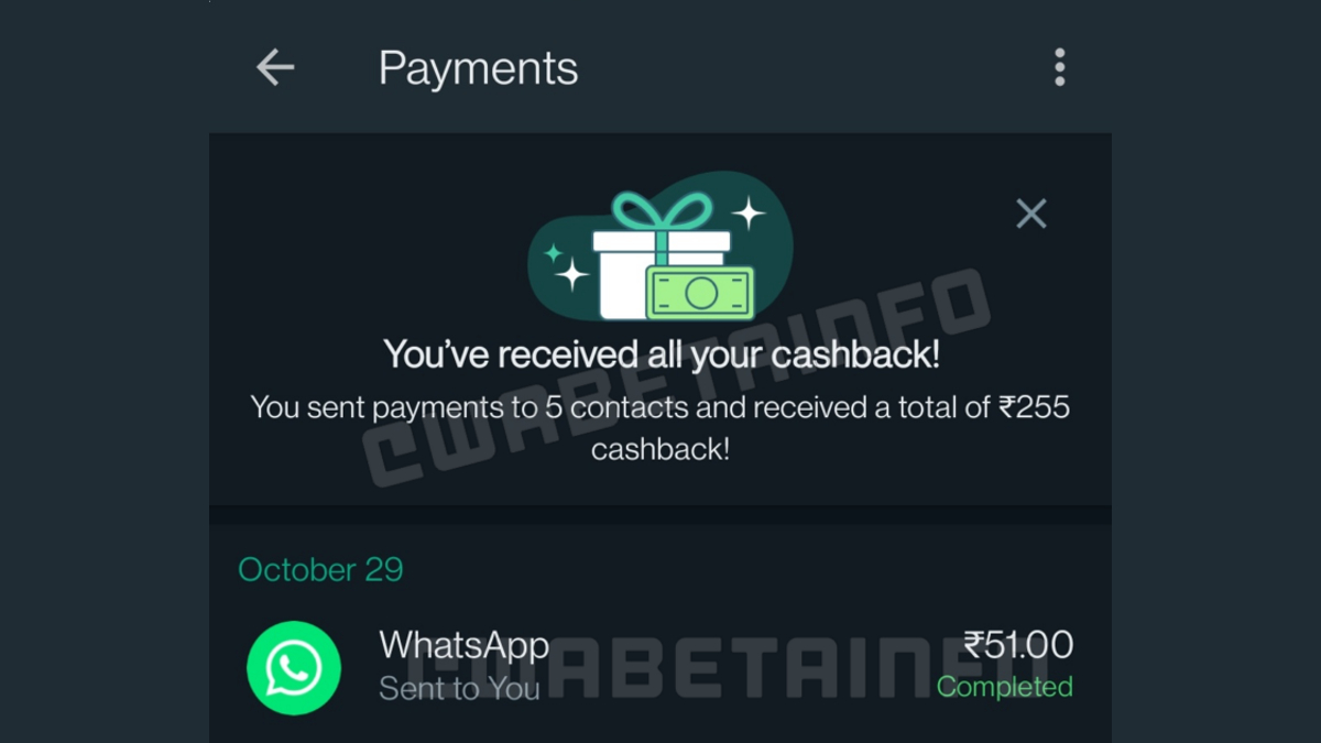 WhatsApp Payments Cashbacks Seen Rolling Out to Android, iPhone Beta Users in India: All Details