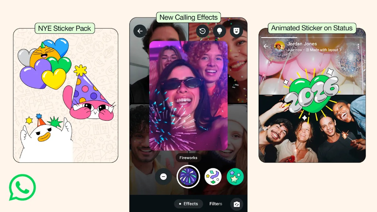 WhatsApp Launches New Year 2026 Features With New Stickers, Video Call Effects and Status Tools