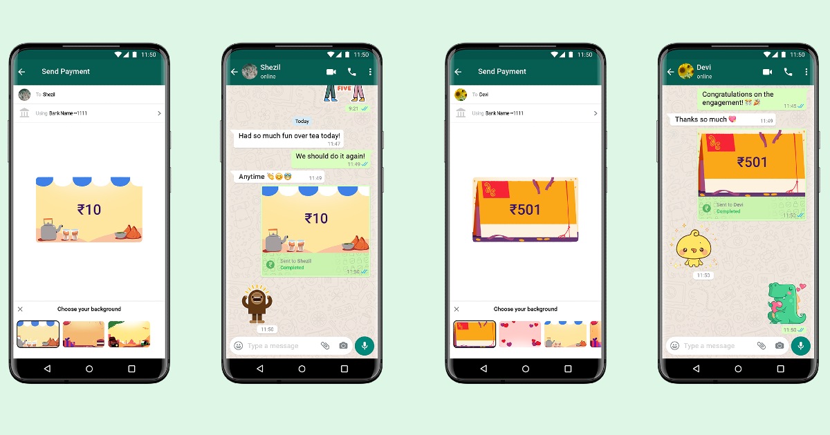 WhatsApp Introduces Payments Backgrounds to Let You Personalise Money Transfers With Friends, Family