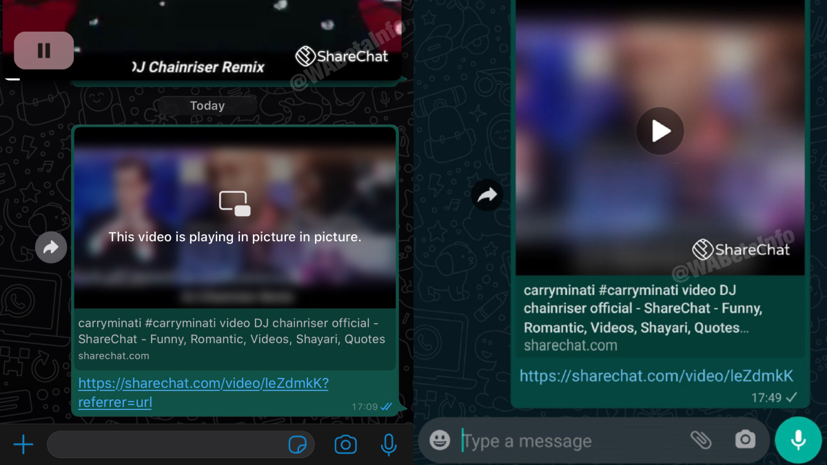 WhatsApp Adds Picture-in-Picture Mode Support for Watching ShareChat Videos in Beta