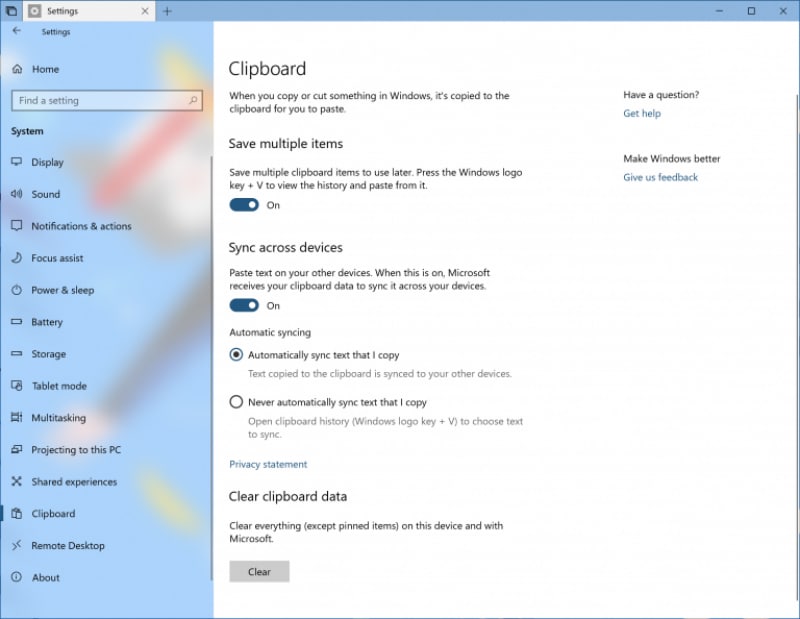 windows 10 cloud clipboard Windows 10 Insider Preview Build 17666