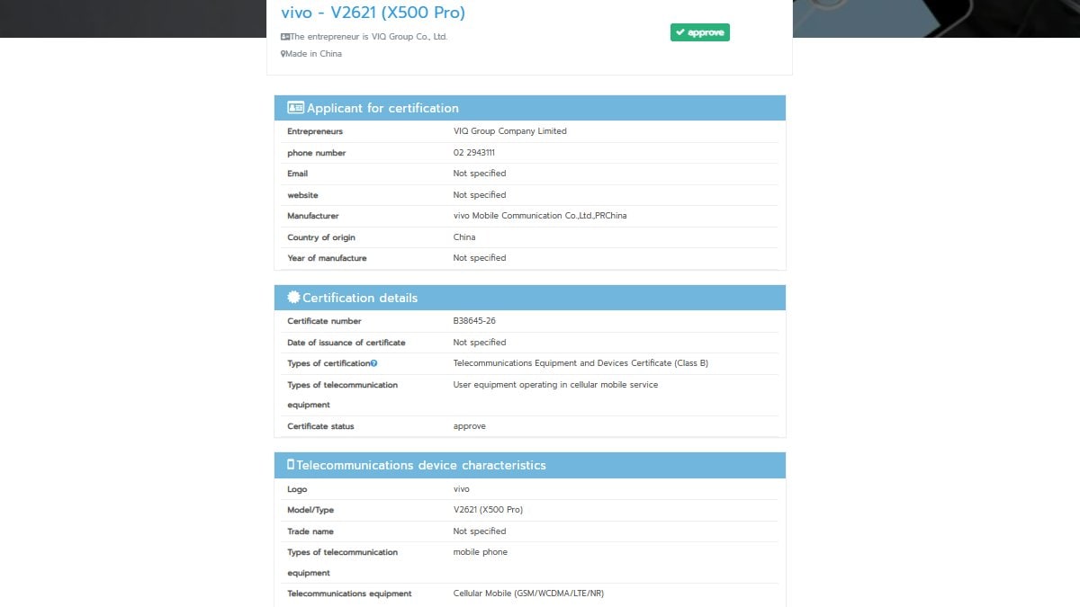 x500 pro vivo nbtc Vivo X500 Pro
