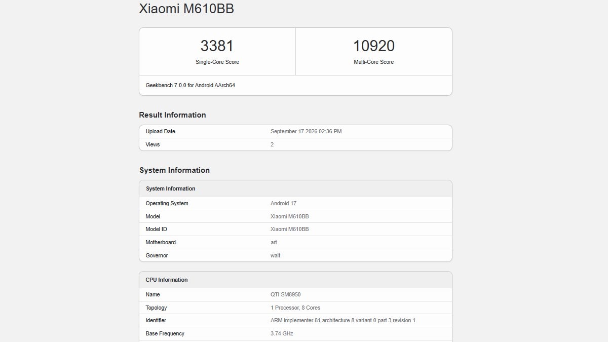 xiaomi 18 pro max geekbench Geekbench