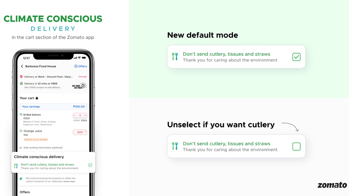  Zomato Makes Opting Out of Cutleries While Ordering Food the Default Option, Aims to Reduce Plastic Use